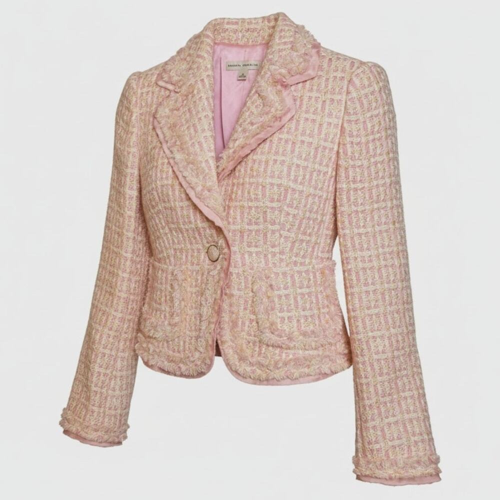 Banana Republic Vintage Pink & Yellow Lady Jacket Preppy Tweed Blazer